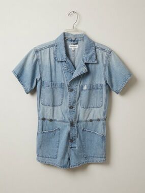 Dance & Marvel Light Wash Short Sleeve Denim Romper Size S